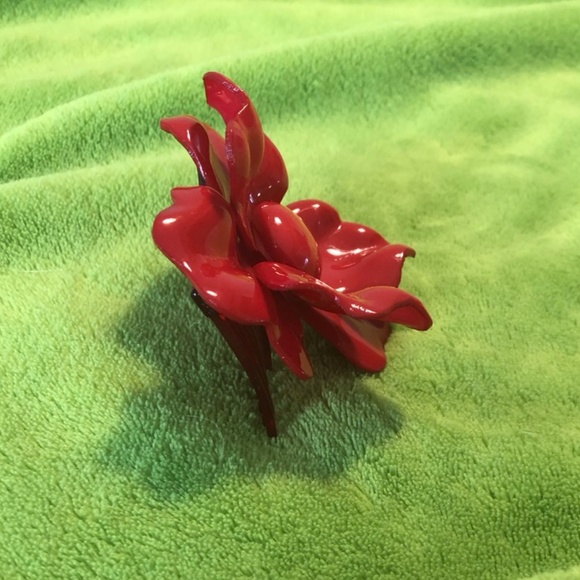 Vintage 80s hair comb with rose - Picture 3 of 5